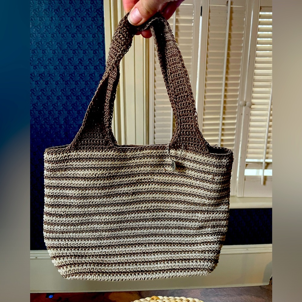The Sak Small Crochet Bag Double Handle Y2K Feminine Neutral 10/10 Handbag Purse